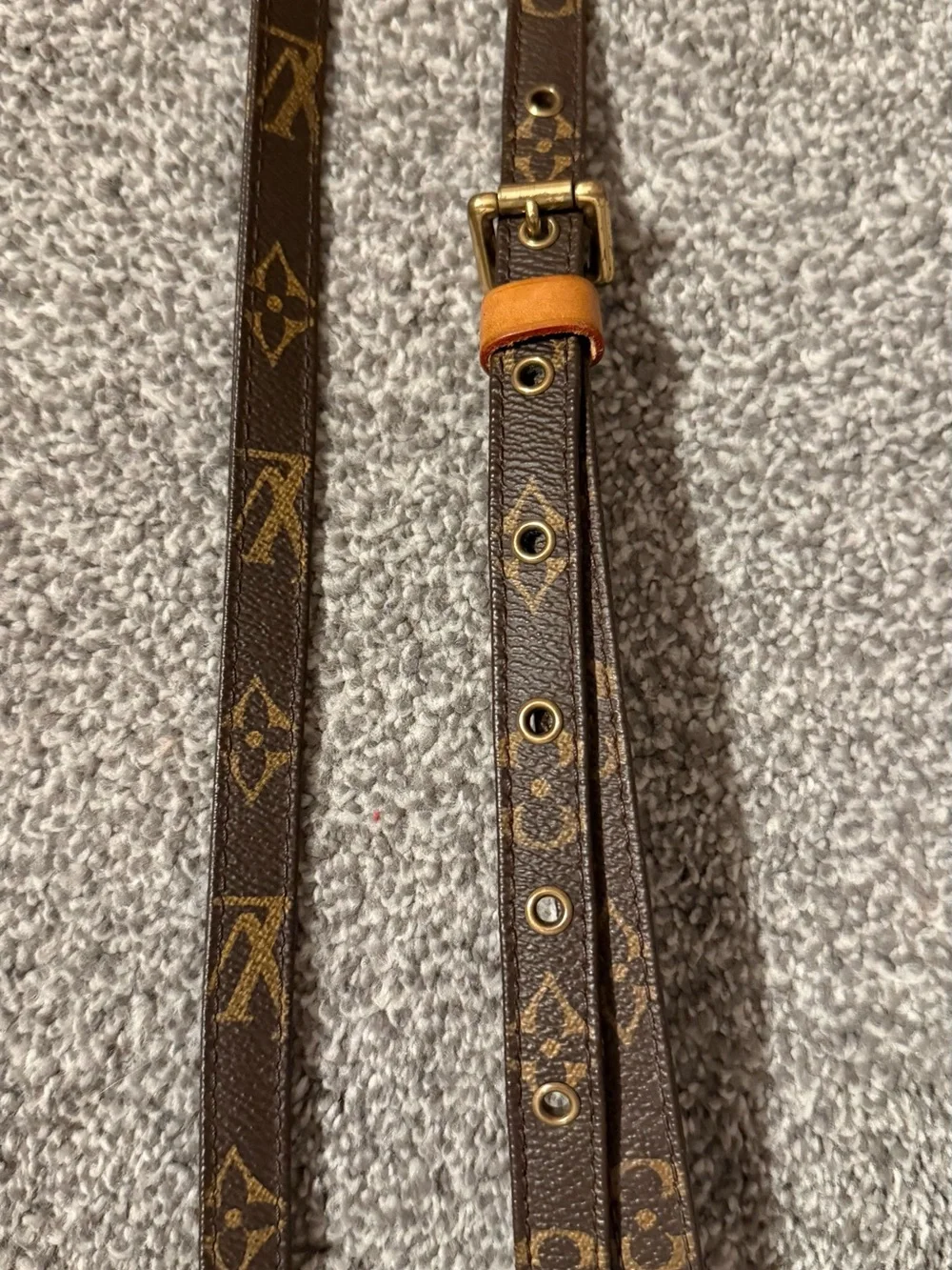 LV Leather Crossbody Strap with Gold Hardware - Brown